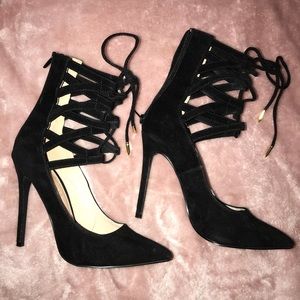 Black suede heels lace up